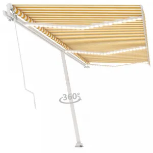 Ručne zaťahovacia markíza s LED svetlom 600x300 cm Dekorhome Bílá / modrá