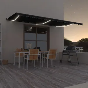 Ručne zaťahovacia markíza s LED svetlom 450x350 cm Dekorhome Bílá / modrá