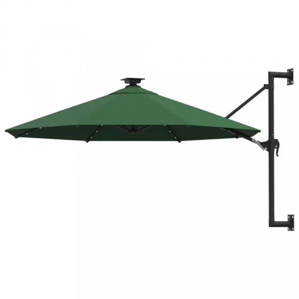 Nástenný slnečník s LED svetlami Ø 300 cm látka/kov Dekorhome Černá