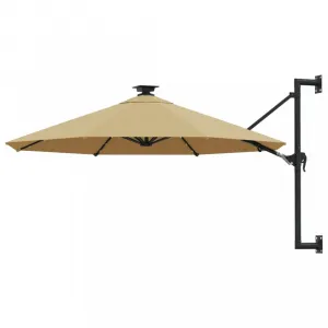Nástenný slnečník s LED svetlami Ø 300 cm látka/kov Dekorhome Černá