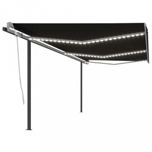 Ručne zaťahovacia markíza so stĺpikmi a LED svetlom 350x250 cm Dekorhome Bílá / modrá