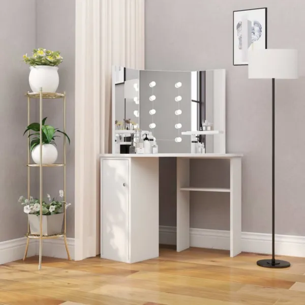 Rohový toaletný stolík s LED Dekorhome Černá