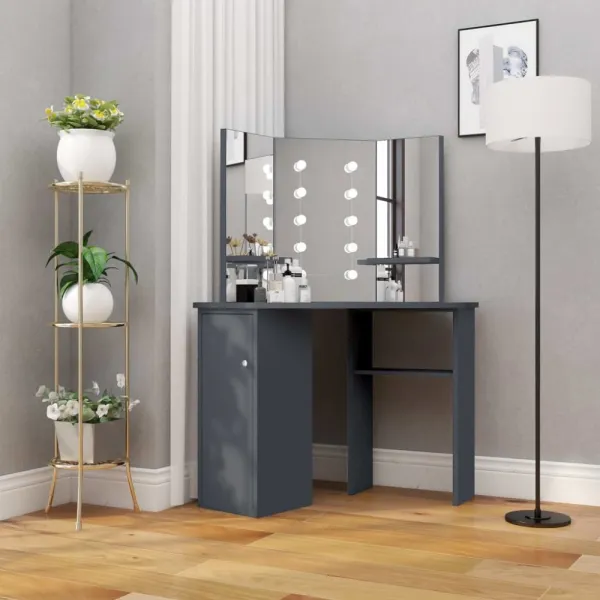 Rohový toaletný stolík s LED Dekorhome Černá