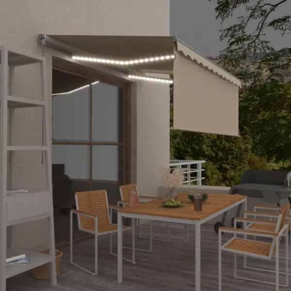 Ručne zaťahovacia markíza s roletou a LED 450x300 cm Dekorhome Bílá / modrá