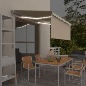 Ručne zaťahovacia markíza s roletou a LED 450x300 cm Dekorhome Bílá / modrá