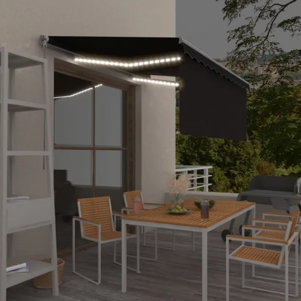 Ručne zaťahovacia markíza s roletou a LED 450x300 cm Dekorhome Bílá / modrá