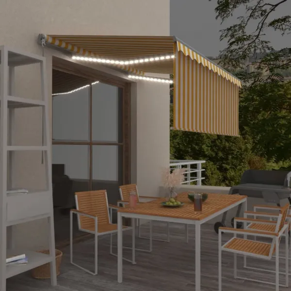 Ručne zaťahovacia markíza s roletou a LED 450x300 cm Dekorhome Bílá / modrá