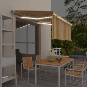 Ručne zaťahovacia markíza s roletou a LED 450x300 cm Dekorhome Bílá / modrá