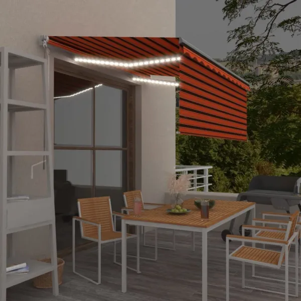Ručne zaťahovacia markíza s roletou a LED 450x300 cm Dekorhome Bílá / modrá