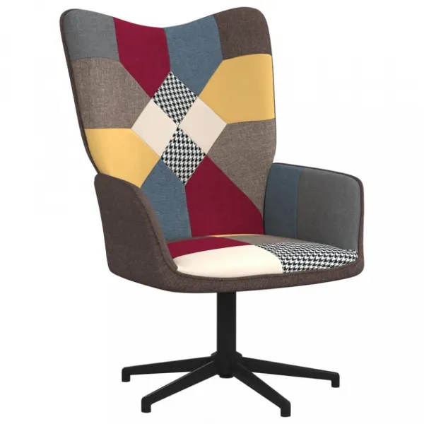 Otočné kreslo s podnožkou patchwork látka / kov Dekorhome Černá