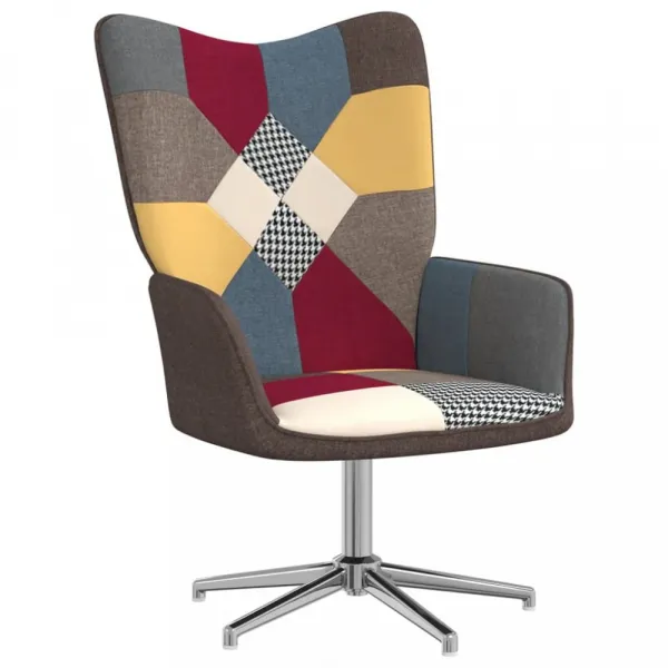 Otočné kreslo s podnožkou patchwork látka / kov Dekorhome Černá