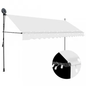 Ručne zaťahovacia markíza s LED svetlom 400x120 cm Dekorhome Bílá / modrá