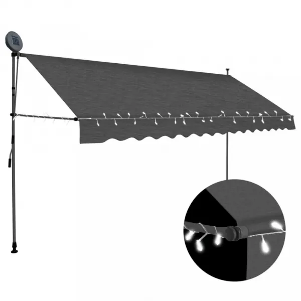 Ručne zaťahovacia markíza s LED svetlom 350x120 cm Dekorhome Bílá / modrá
