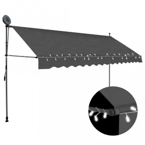 Ručne zaťahovacia markíza s LED svetlom 350x120 cm Dekorhome Bílá / modrá