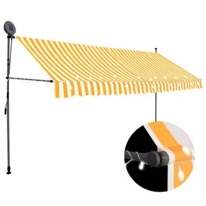 Ručne zaťahovacia markíza s LED svetlom 400x120 cm Dekorhome Bílá / modrá