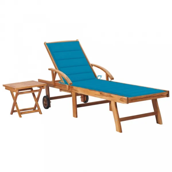 Záhradné lehátko so stolíkom teak / látka Dekorhome Černá