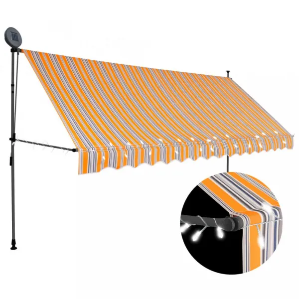 Ručne zaťahovacia markíza s LED svetlom 400x120 cm Dekorhome Bílá / modrá