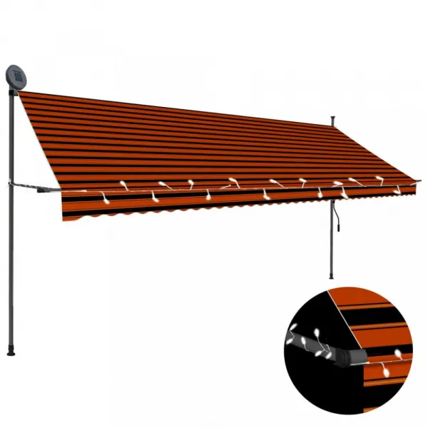 Ručne zaťahovacia markíza s LED svetlom 400x120 cm Dekorhome Bílá / modrá