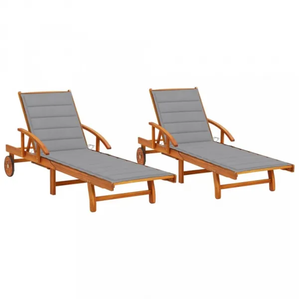 Záhradné lehátko 2ks s poduškou akáciové drevo Dekorhome Černá