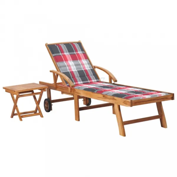 Záhradné lehátko so stolíkom teak / látka Dekorhome Černá