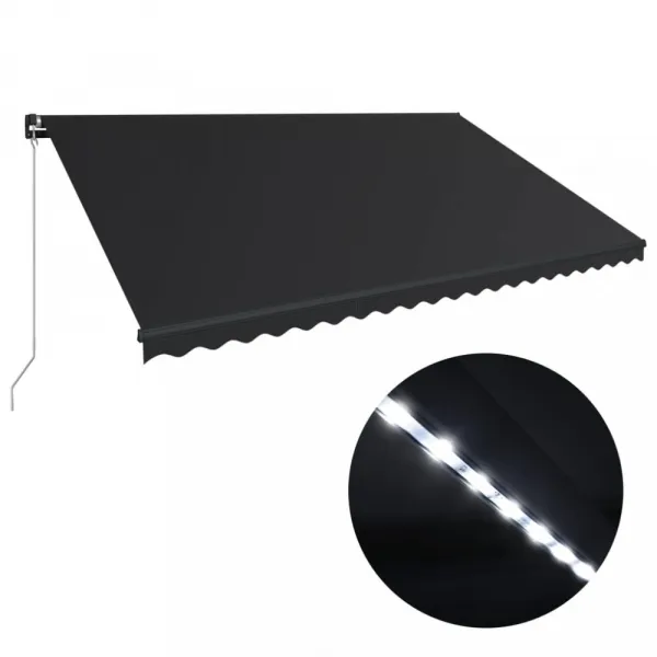 Ručne zaťahovacia markíza s LED svetlom 450x300 cm Dekorhome Bílá / modrá