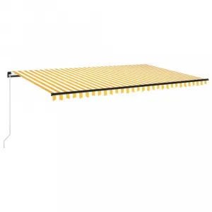 Ručne zaťahovacia markíza s LED svetlom 450x300 cm Dekorhome Bílá / modrá