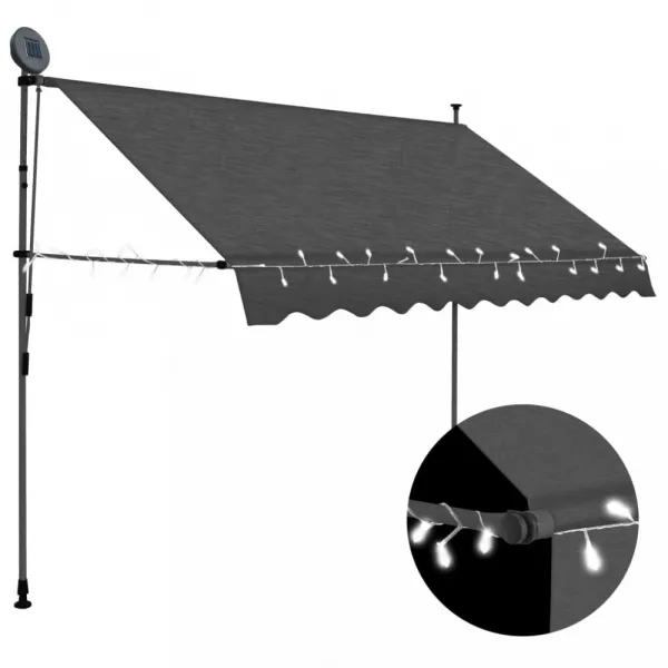 Ručne zaťahovacia markíza s LED svetlom 250x120 cm Dekorhome Bílá / modrá