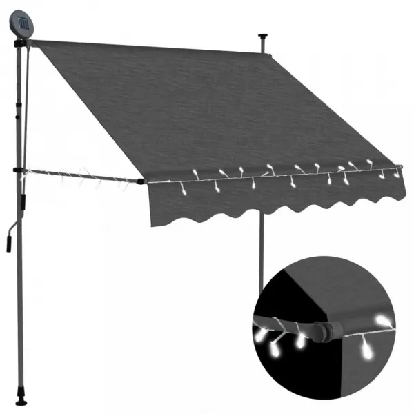 Ručne zaťahovacia markíza s LED svetlom 100x120 cm Dekorhome Bílá / modrá