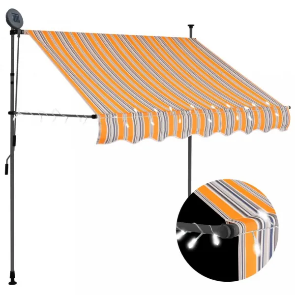 Ručne zaťahovacia markíza s LED svetlom 100x120 cm Dekorhome Bílá / modrá