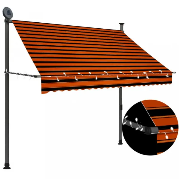 Ručne zaťahovacia markíza s LED svetlom 100x120 cm Dekorhome Bílá / modrá