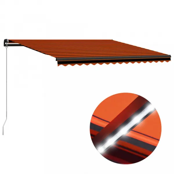 Ručne zaťahovacia markíza s LED svetlom 450x300 cm Dekorhome Bílá / modrá