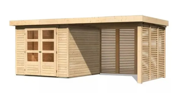 Drevený záhradný domček ASKOLA 3,5 s prístavkom Lanitplast
