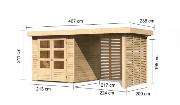Drevený záhradný domček ASKOLA 2 s prístavkom Lanitplast