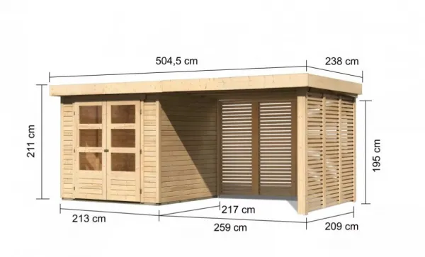 Drevený záhradný domček ASKOLA 2 s prístavkom Lanitplast