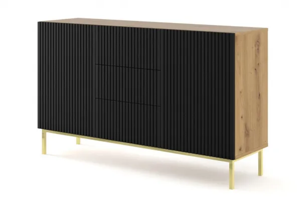 ARTBm Komoda RAVENNA B 2D3S 150 | dub artisan / čierna matná Prevedenie: Dub artisan / čierny mat  / čierne nohy