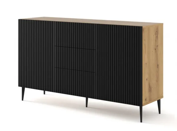 ArtBm Komoda RAVENNA B 2D3S 150 | dub artisan / čierna matná Prevedenie: Dub artisan / čierna matná / čierna podnož