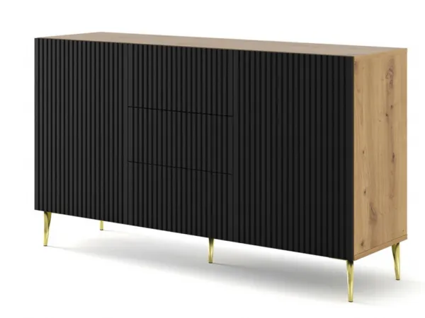 ARTBm Komoda RAVENNA B 2D3S 150 | dub artisan / čierna matná Prevedenie: Dub artisan / čierny mat  / čierne nohy