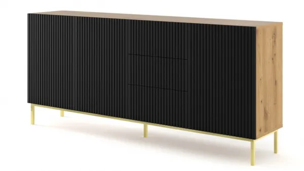 ARTBm Komoda RAVENNA B 3D3S 200 | dub artisan / čierna matná Prevedenie: Dub artisan / čierny mat  / čierne nohy