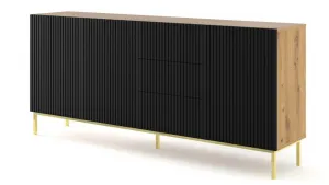 ARTBm Komoda RAVENNA B 3D3S 200 | dub artisan / čierna matná Prevedenie: Dub artisan / čierny mat  / čierne nohy
