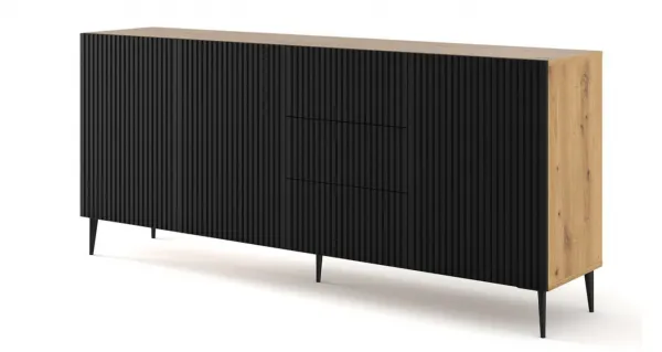 ARTBm Komoda RAVENNA B 3D3S 200 | dub artisan / čierna matná Prevedenie: Dub artisan / čierny mat  / zlaté nohy