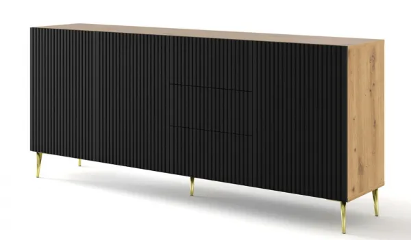ARTBm Komoda RAVENNA B 3D3S 200 | dub artisan / čierna matná Prevedenie: Dub artisan / čierny mat  / čierne nohy