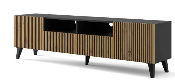 ARTBm TV stolík RAVENNA F 2D2S 200  | čierna matná / dub artisan Prevedenie: Čierna matná / dub artisan / zlaté nohy