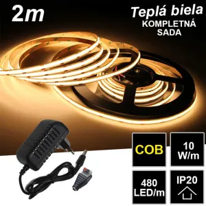 LEDprodukt 2m PROFI COB 480LED/m 10W/m IP20 12V teplá b. - KOMPLETNÁ SADA