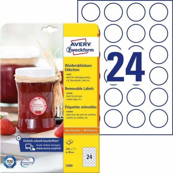 Avery Zweckform Etikety kruhové 40mm Avery 10 hárkov biele