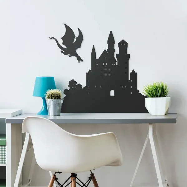 Drevená dekorácia na Halloween - Zámok a drak
