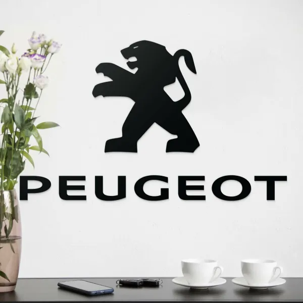 Drevený nápis a logo - Peugeot