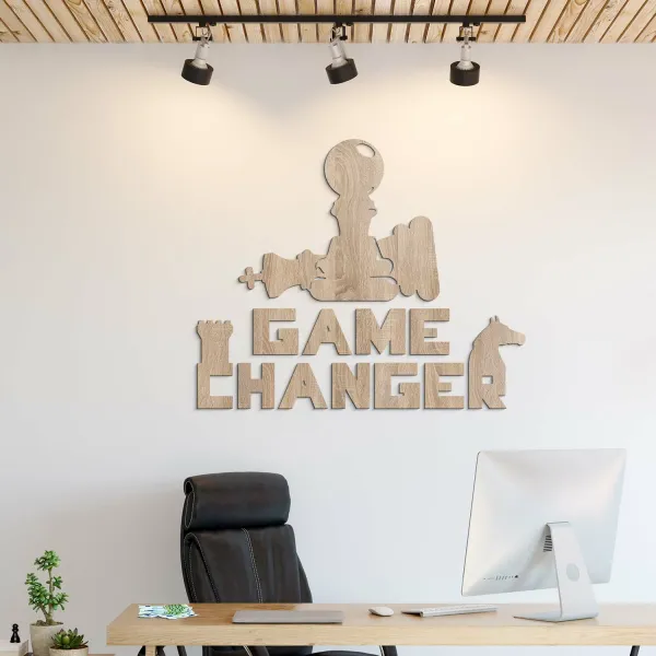 Drevená nálepka - Game Changer a šachy