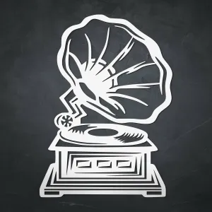 Drevený vintage obraz - Gramofón