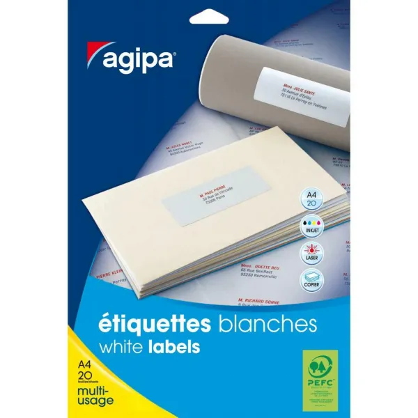 Etikety univerzálne na zakladače 190x60mm Agipa A4 20 hárkov