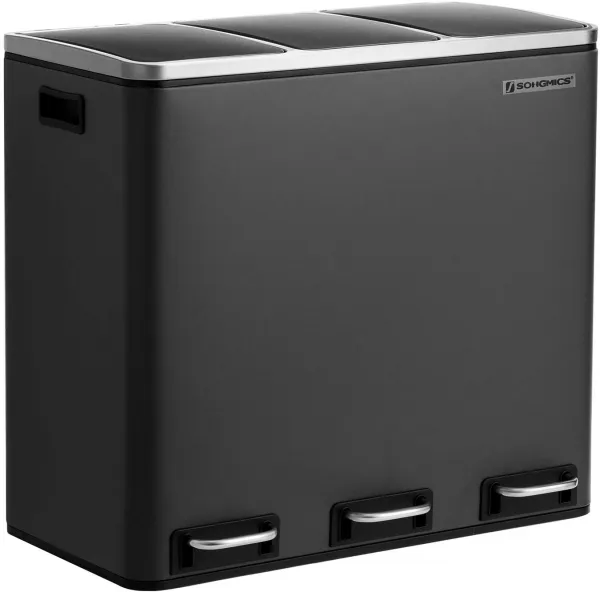 SONGMICS Odpadkový kôš na triedený odpad 3 x 18 l čierny
